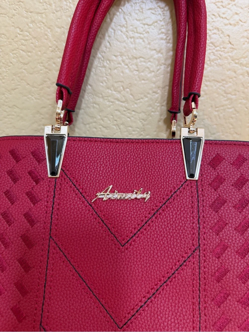 Aimily Cherry Red Women's Structured Handbag with Top Handles